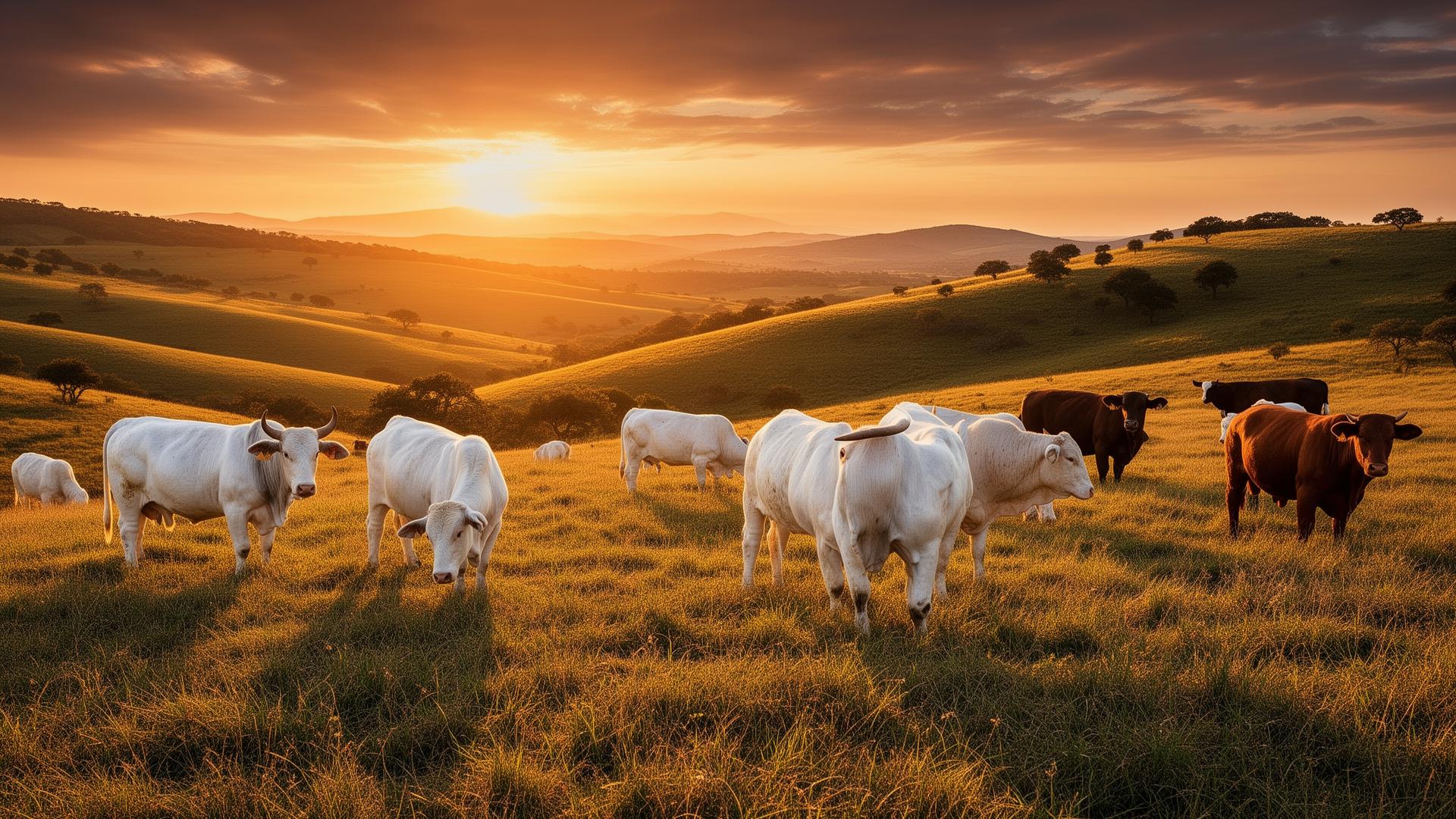 Ganado en rancho mexicano al atardecer
